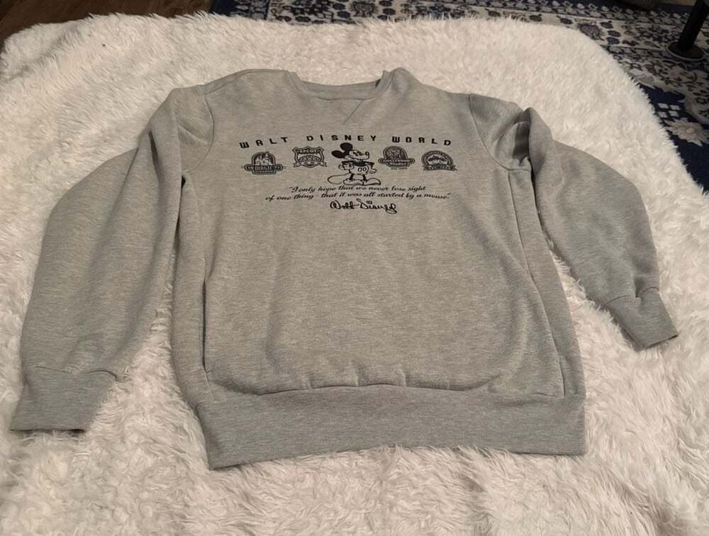 Disney Parks Gray Walt Disney World 4 Parks Icon Quote Crewneck Sweatshirt Mediu